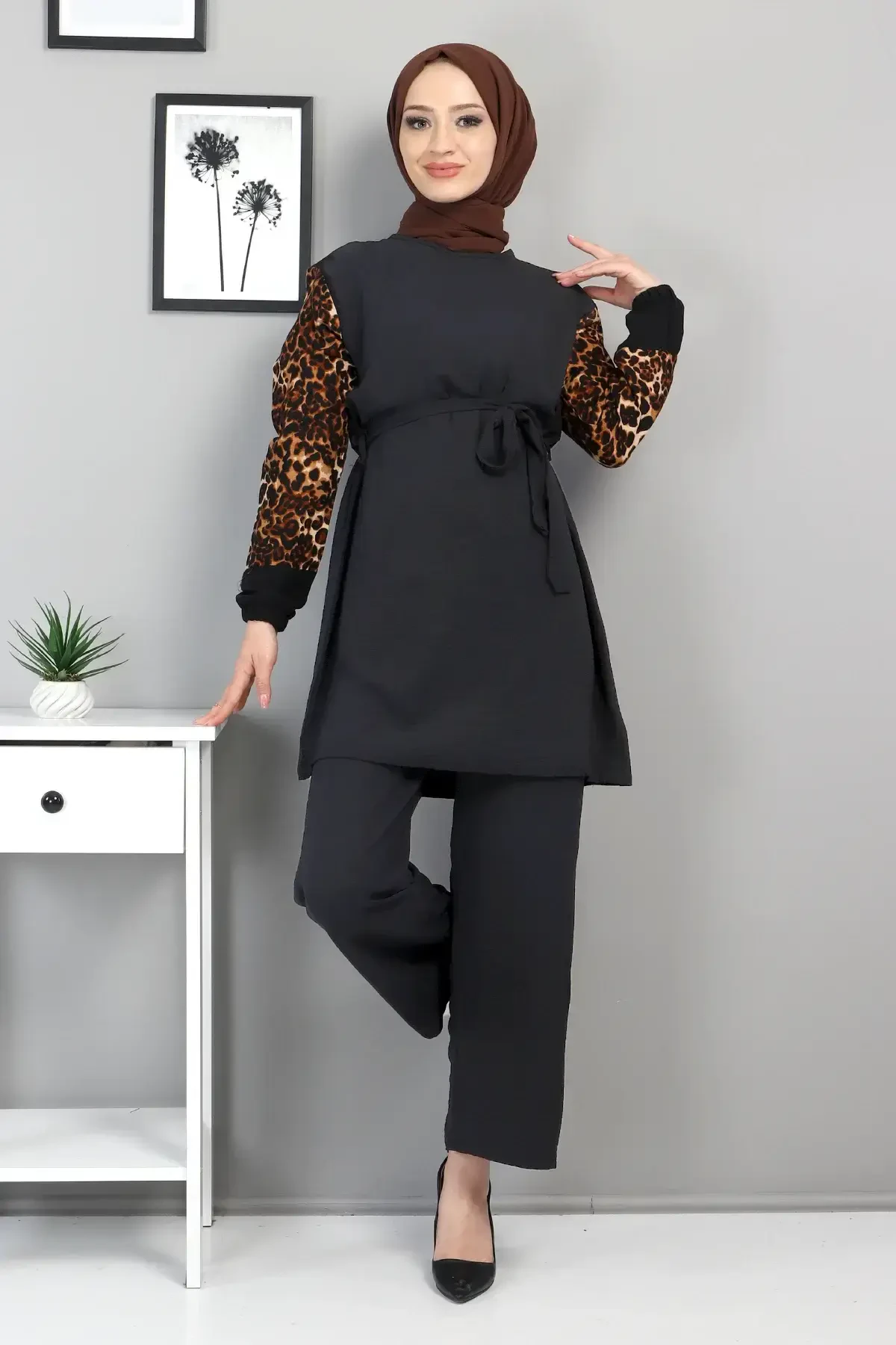 Kolları Leopar Desenli Takım TSD220513 Siyah - 1