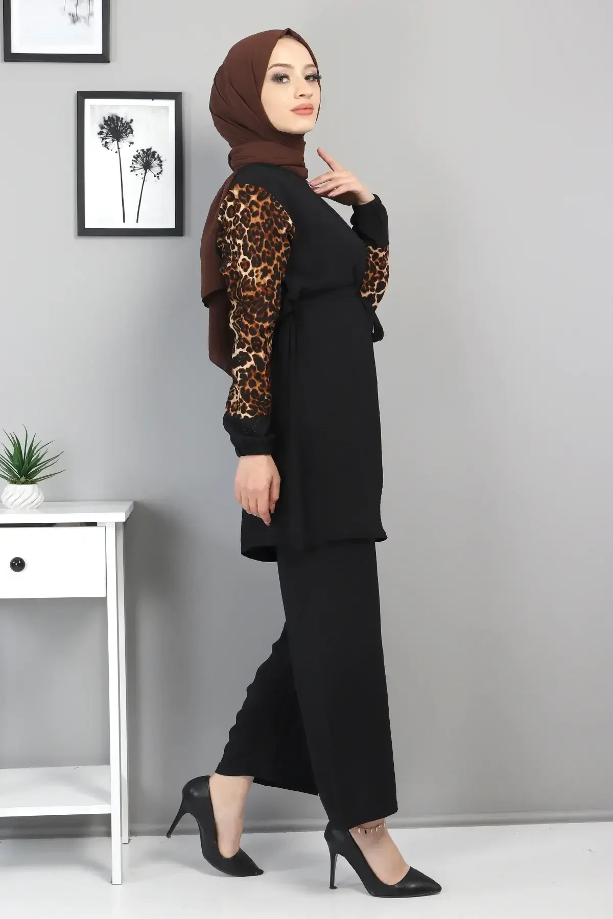 Kolları Leopar Desenli Takım TSD220513 Siyah - 3