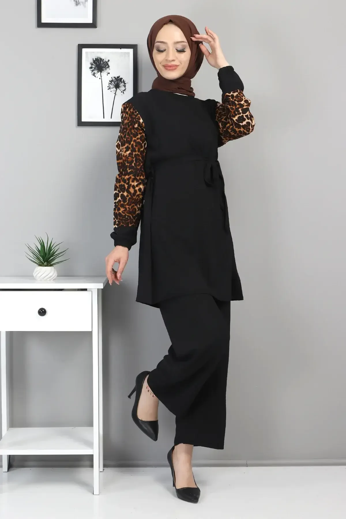 Kolları Leopar Desenli Takım TSD220513 Siyah - 4