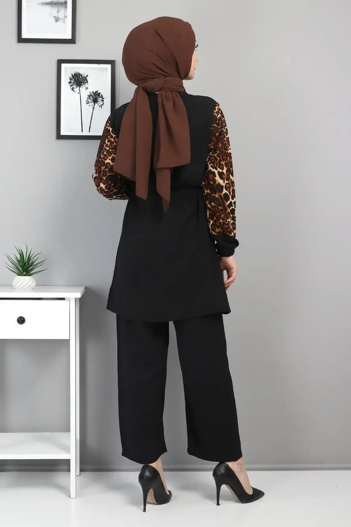 Kolları Leopar Desenli Takım TSD220513 Siyah - 5
