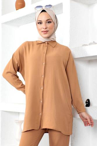 Kolları Manşetli İkili Takım TSD230211 Camel - Tesettür Dünyası (1)