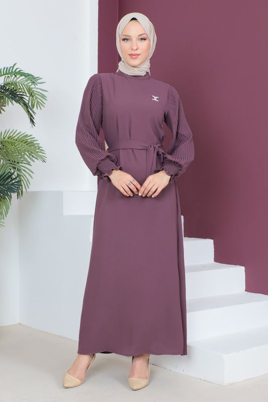 Kolları Pileli Elbise TSD230524 Gül Kurusu - 1