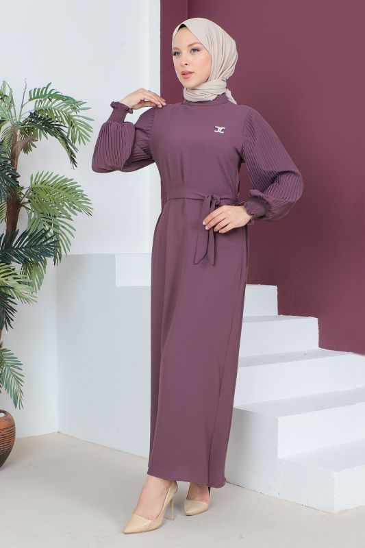 Kolları Pileli Elbise TSD230524 Gül Kurusu - 4