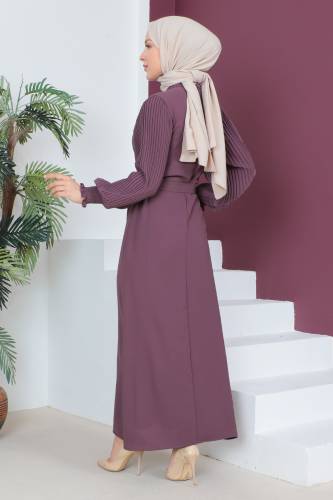 Kolları Pileli Elbise TSD230524 Gül Kurusu - 5