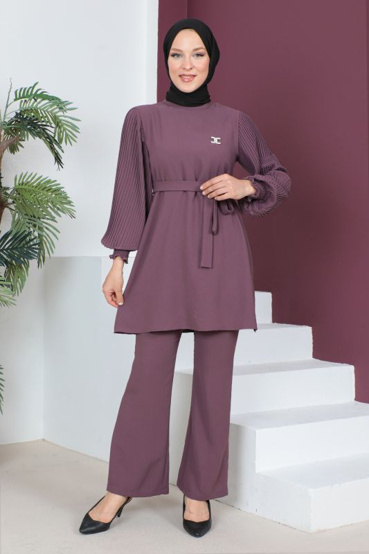 Kolları Pileli İkili Takım TSD230522 Gül Kurusu - 1