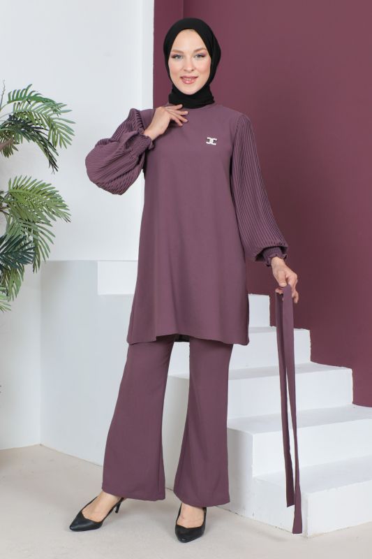 Kolları Pileli İkili Takım TSD230522 Gül Kurusu - 3