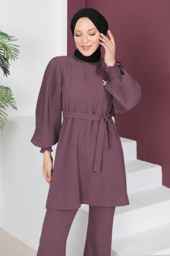 Kolları Pileli İkili Takım TSD230522 Gül Kurusu - Tesettür Dünyası (1)