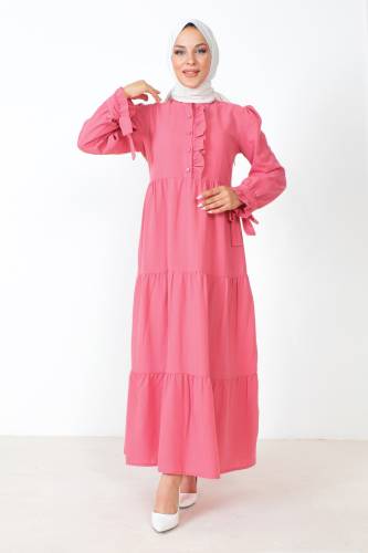 Kolu Bağlamalı Tesettür Elbise TSD221207 Pembe 