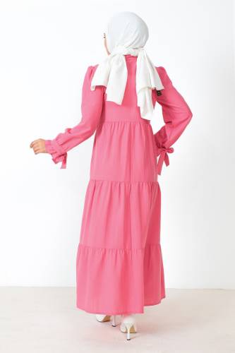 Kolu Bağlamalı Tesettür Elbise TSD221207 Pembe - 5