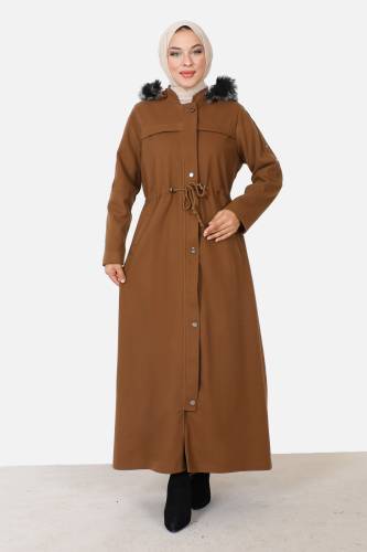 Kolu Çakımlı Tam Boy Kaşe Kaban TSD230915 Camel 