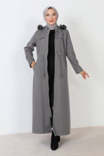 Kolu Çakımlı Tam Boy Kaşe Kaban TSD230915 Gri - 3