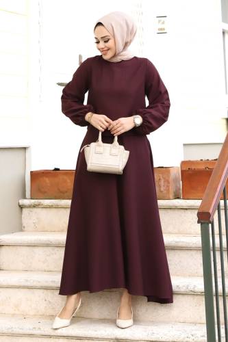 Kolu Lastikli Çizgili Etekli Takım TSD240111 Mürdüm - 4