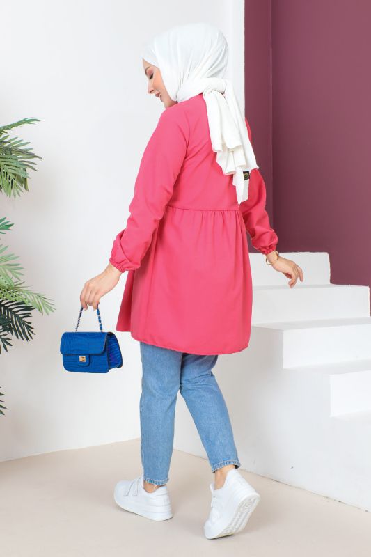 Kolu Lastikli Nakışlı Tunik TSD230620 Pembe - 5