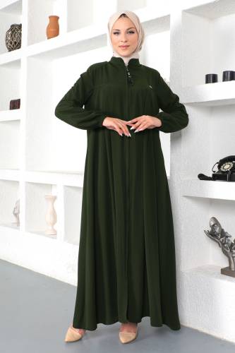 Kolu Lastikli Tesettür Ferace TSD230334 Haki 