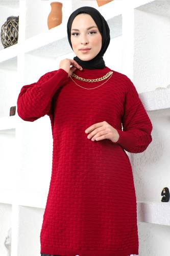 Kolyeli Triko Tunik TSD230206 Bordo - Tesettür Dünyası (1)