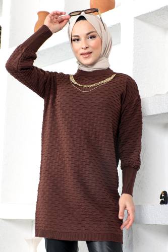Kolyeli Triko Tunik TSD230206 Kahverengi 