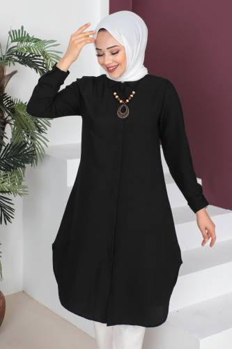 Kolyeli Tunik TSD230512 Siyah - Tesettür Dünyası (1)