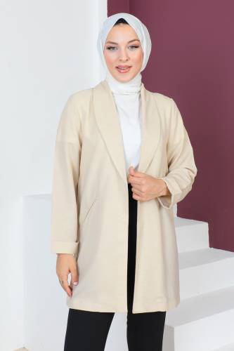 Kruvaze Yaka Ceket TSD230640 Bej - Tesettür Dünyası (1)