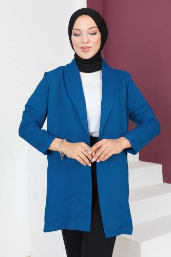 Kruvaze Yaka Ceket TSD230640 İndigo - Tesettür Dünyası (1)