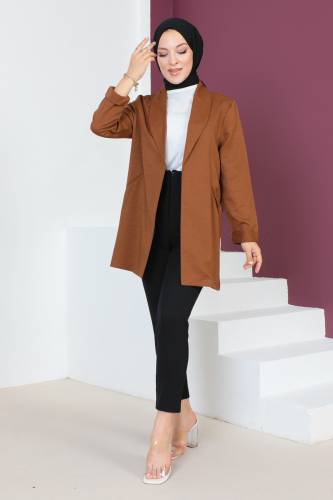 Kruvaze Yaka Ceket TSD230640 Kahverengi - 4