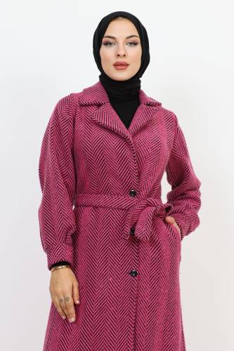 Kruvaze Yaka Düğmeli Kap TSD231111 Pembe - Tesettür Dünyası (1)