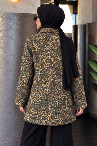 Leopar Desenli Kaşe Kaban TSD260359 - 6