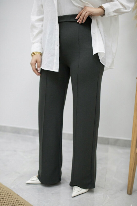 Likralı Çimalı Bol Paça Pantolon TSD260161 Antrasit - 1