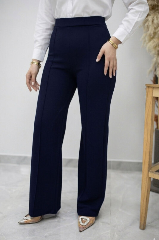 Likralı Çimalı Bol Paça Pantolon TSD260161 Lacivert - 1