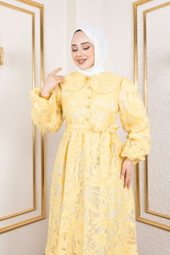 Lilyum Elbise TSD250182 Sarı - Tesettür Dünyası (1)