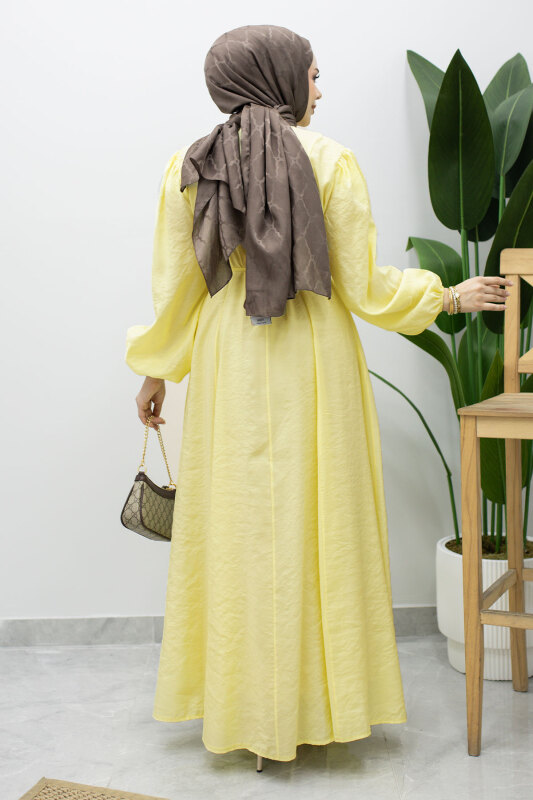Lina Dikiş Ve Bağcık Detaylı Elbise TSD260223 Sarı - 6