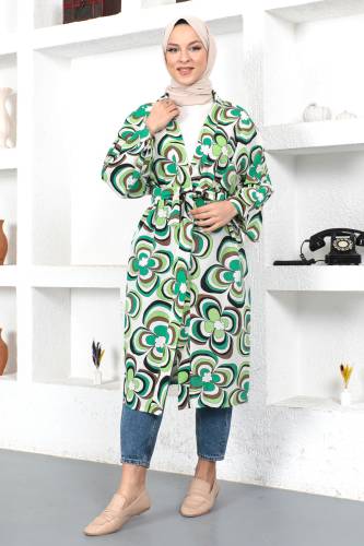 Manolya Desenli Kimono TSD230434 Yeşil 
