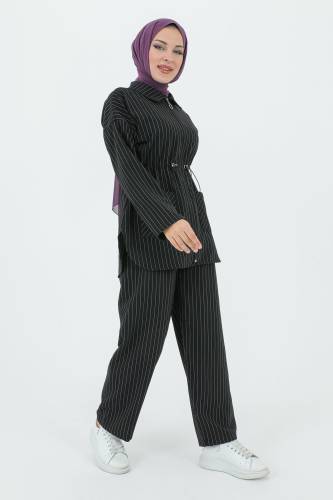 Melisa Beli Büzgülü Fermuarlı Takım TSD231208 Siyah - 4