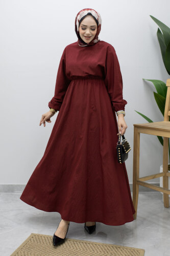 Mira Beli Lastikli Elbise TSD260245 Bordo 