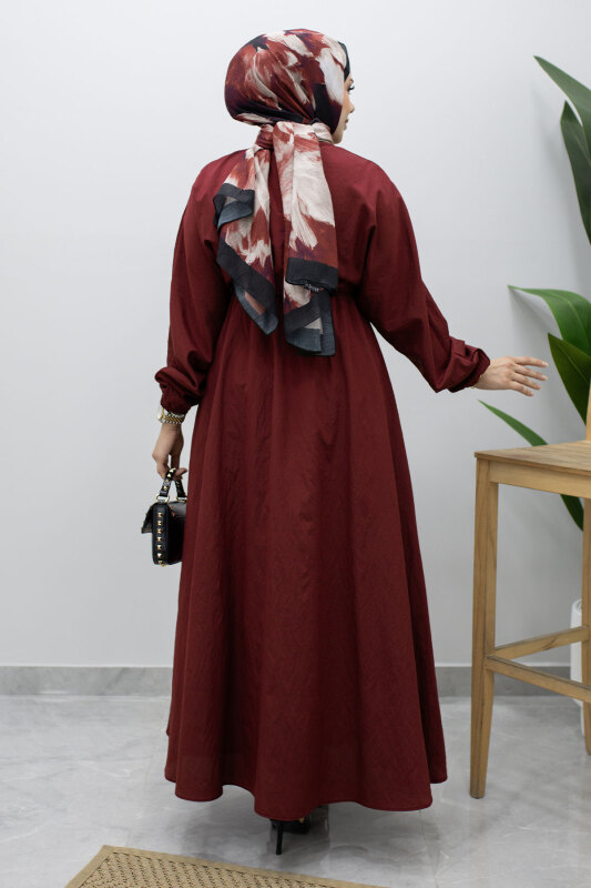Mira Beli Lastikli Elbise TSD260245 Bordo - 6