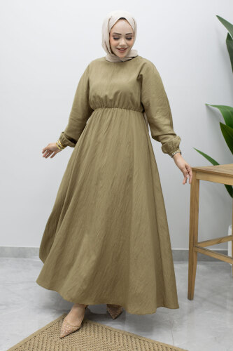 Mira Beli Lastikli Elbise TSD260245 Haki 