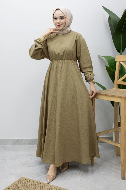 Mira Beli Lastikli Elbise TSD260245 Haki - 3
