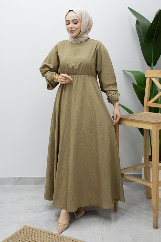 Mira Beli Lastikli Elbise TSD260245 Haki - 5