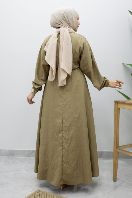 Mira Beli Lastikli Elbise TSD260245 Haki - 6