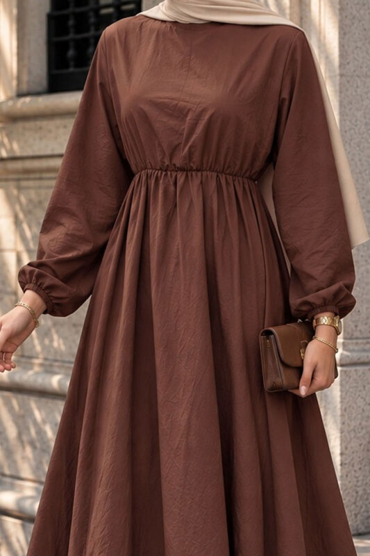 Mira Beli Lastikli Elbise TSD260245 Kahverengi - 3