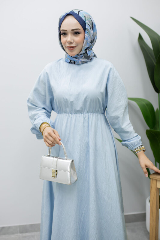 Mira Beli Lastikli Elbise TSD260245 Mavi - 2