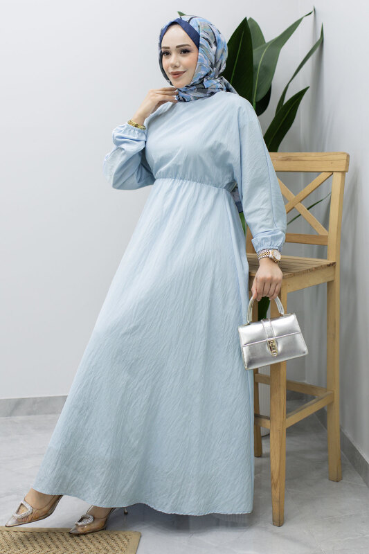 Mira Beli Lastikli Elbise TSD260245 Mavi - 5