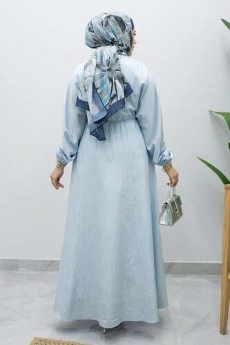 Mira Beli Lastikli Elbise TSD260245 Mavi - 6