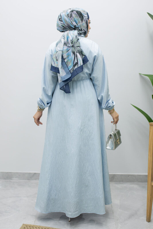 Mira Beli Lastikli Elbise TSD260245 Mavi - 6