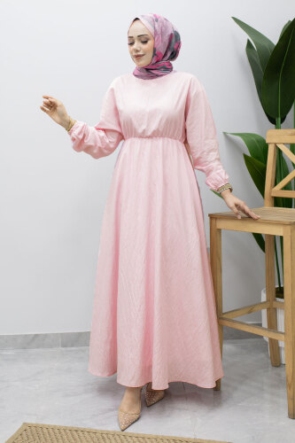 Mira Beli Lastikli Elbise TSD260245 Pembe 