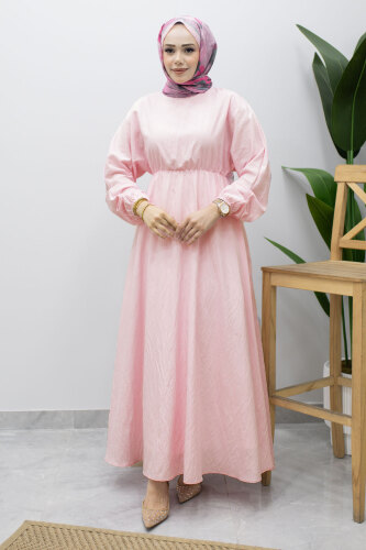 Mira Beli Lastikli Elbise TSD260245 Pembe - 5