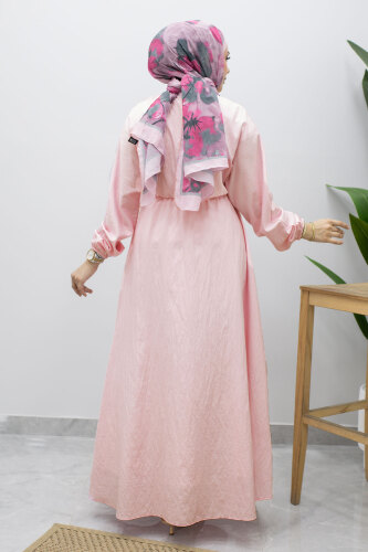 Mira Beli Lastikli Elbise TSD260245 Pembe - 6