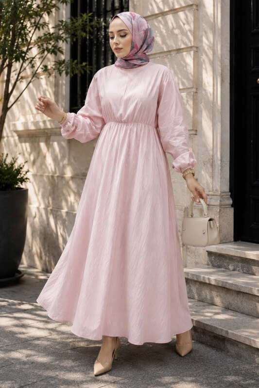 Mira Beli Lastikli Elbise TSD260245 Pembe - 1
