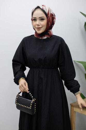 Mira Beli Lastikli Elbise TSD260245 Siyah - 2