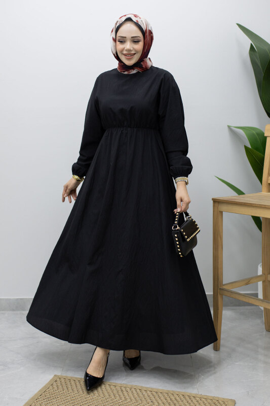 Mira Beli Lastikli Elbise TSD260245 Siyah - 3