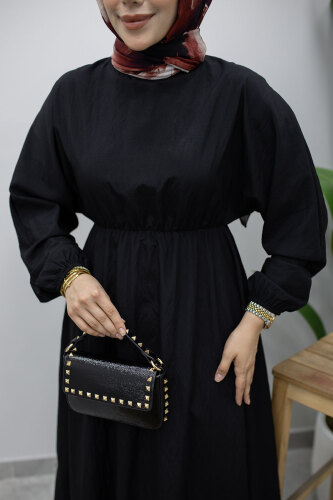 Mira Beli Lastikli Elbise TSD260245 Siyah - 4